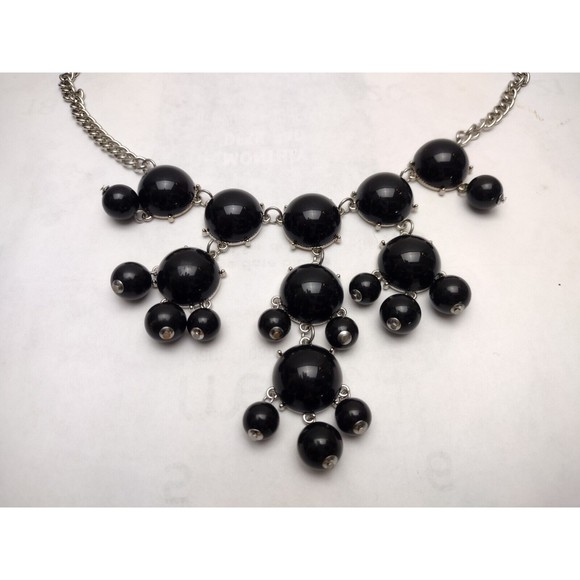 Vintage Black Bubble Necklace Silver Tone Adjustable Statement Chunky‎ - Picture 4 of 7